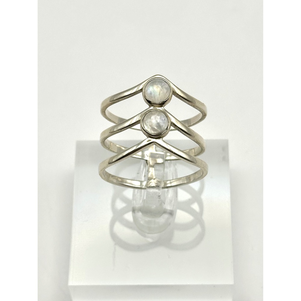 Rainbow Moonstone Triple Band Sterling Silver Ring Size‎ 10